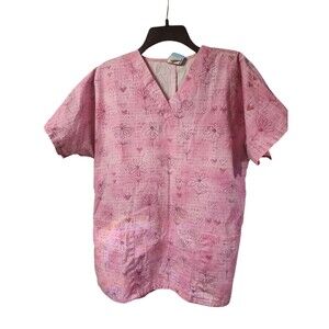 Scrub Top Pink Scrub HQ Size Small Peaceful Joy good friend everlast giving